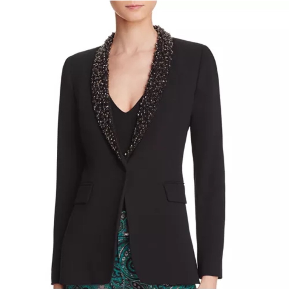 Alice + Olivia Black Blazer with Beaded Collar